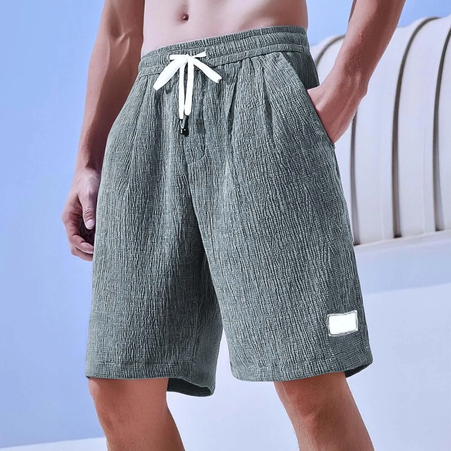 Men's Corduroy Shorts Moisture Wicking Casual Athletic Short Pants Elastic Waist Drawstring Lightweight Beach