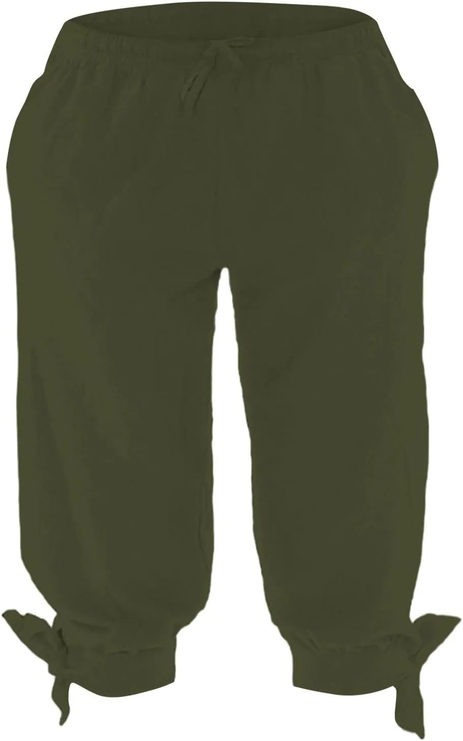 Men's Cotton Linen Capri Pants Below Knee Baggy Summer Harem Capris Drawstring Yoga Beach Short Pants with Pockets