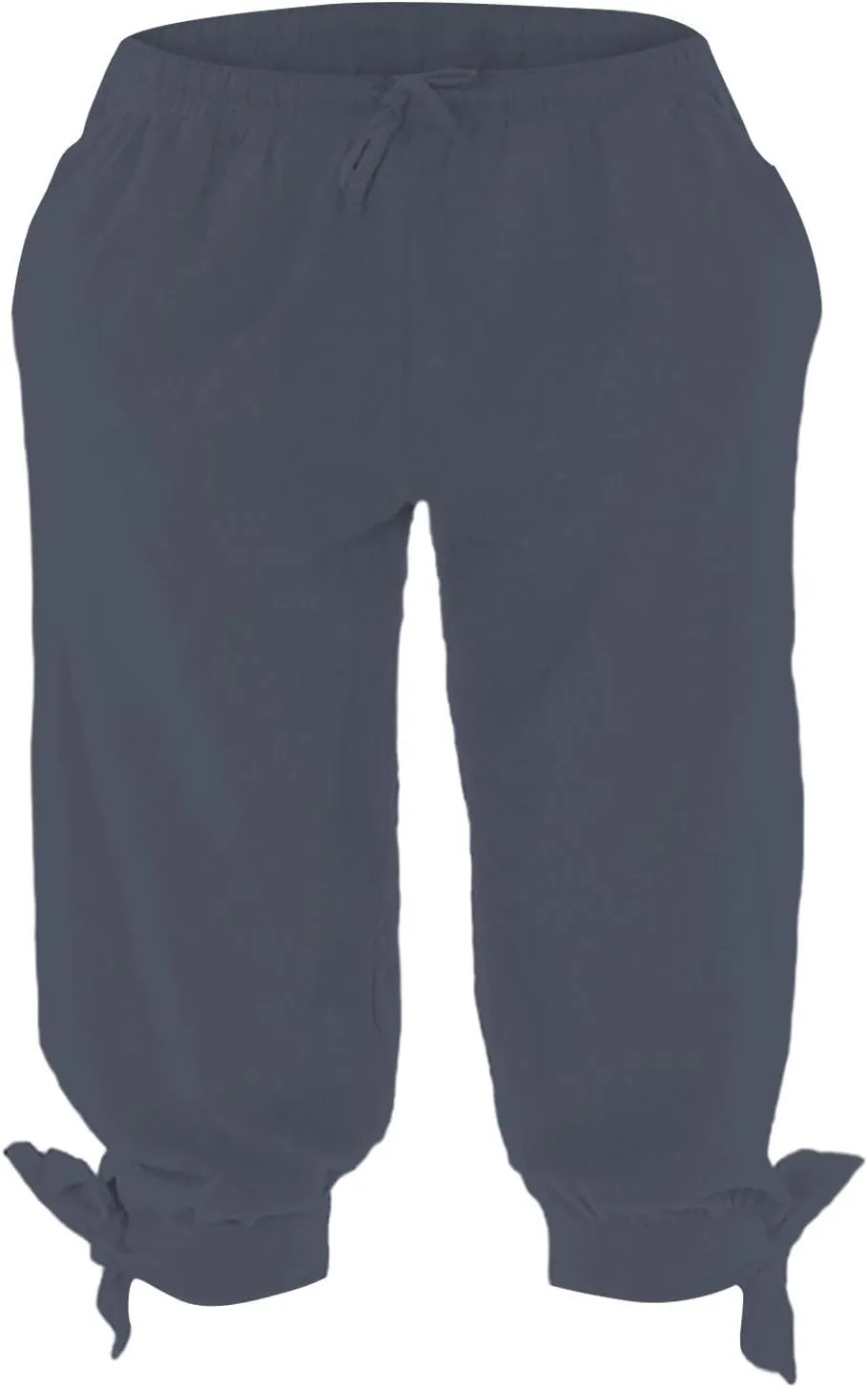 Men's Cotton Linen Capri Pants Below Knee Baggy Summer Harem Capris Drawstring Yoga Beach Short Pants with Pockets