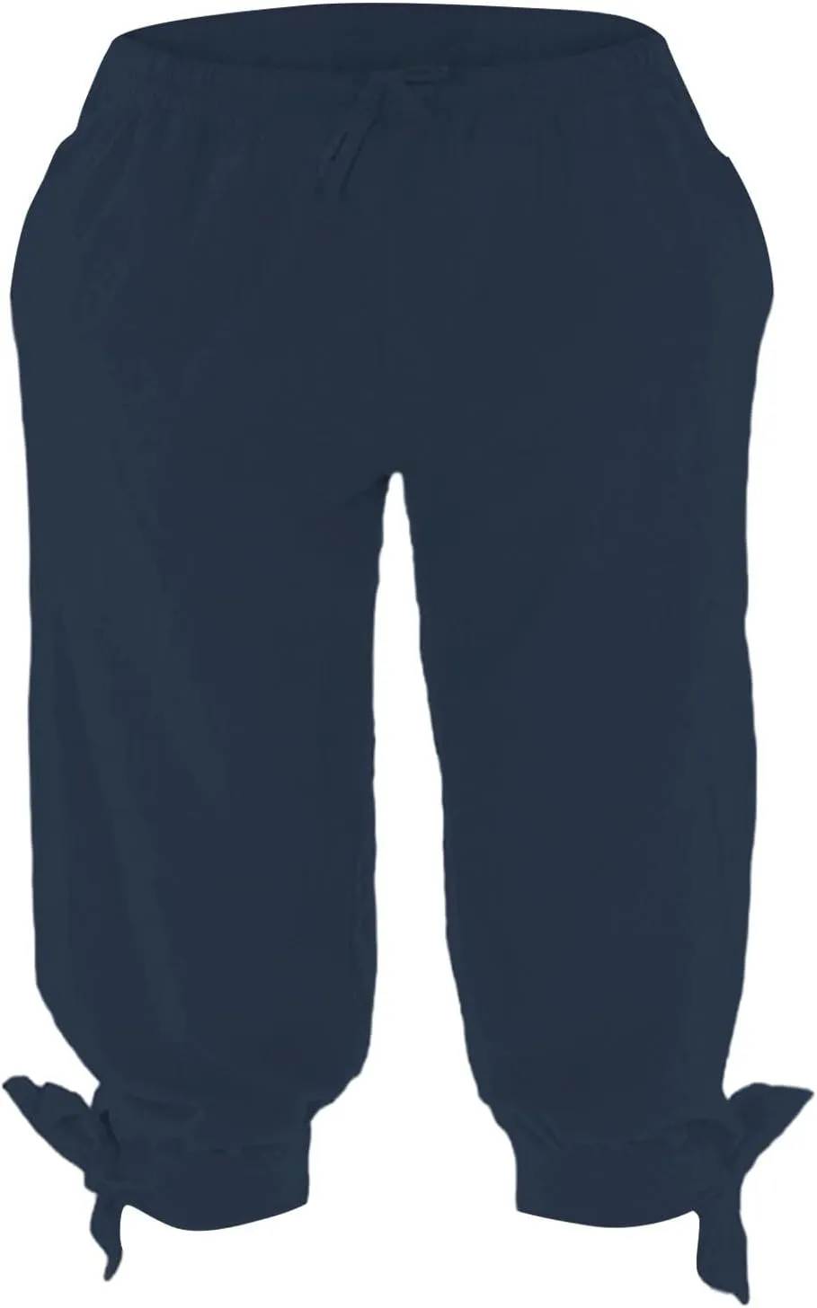 Men's Cotton Linen Capri Pants Below Knee Baggy Summer Harem Capris Drawstring Yoga Beach Short Pants with Pockets