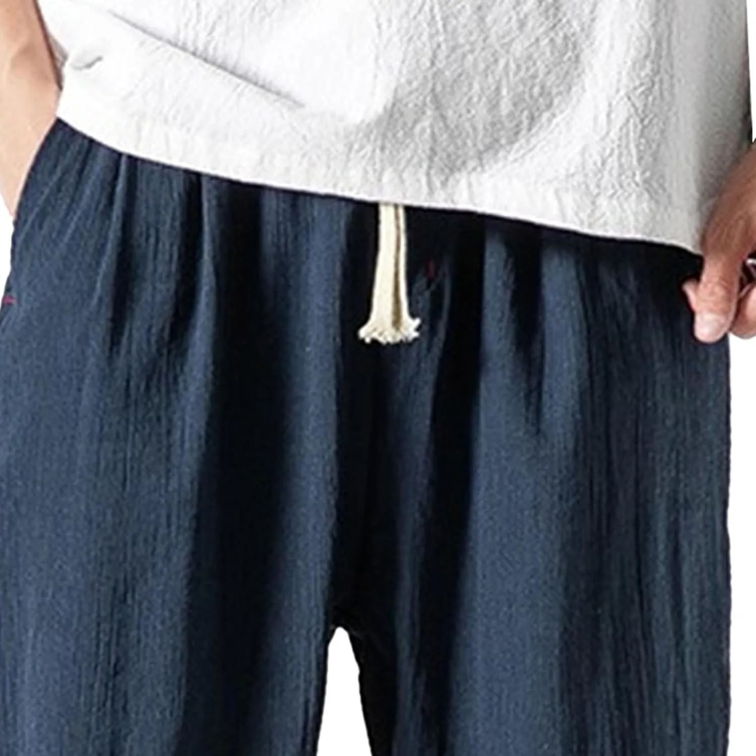Men's Cotton Linen Lantern Pants Summer Soft Yoga Jogger Slack Casual Elastic Waist Streetwear Trousers