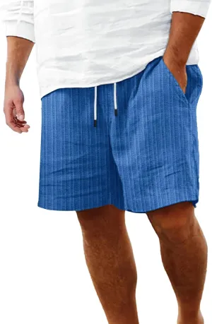 Mens Cotton Linen Shorts Casual Elastic Waist Drawstring Bermuda Shorts Lightweight Summer Beach Vacation Pant