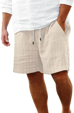 Mens Cotton Linen Shorts Casual Elastic Waist Drawstring Bermuda Shorts Lightweight Summer Beach Vacation Pant