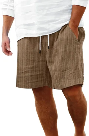 Mens Cotton Linen Shorts Casual Elastic Waist Drawstring Bermuda Shorts Lightweight Summer Beach Vacation Pant