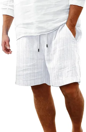 Mens Cotton Linen Shorts Casual Elastic Waist Drawstring Bermuda Shorts Lightweight Summer Beach Vacation Pant