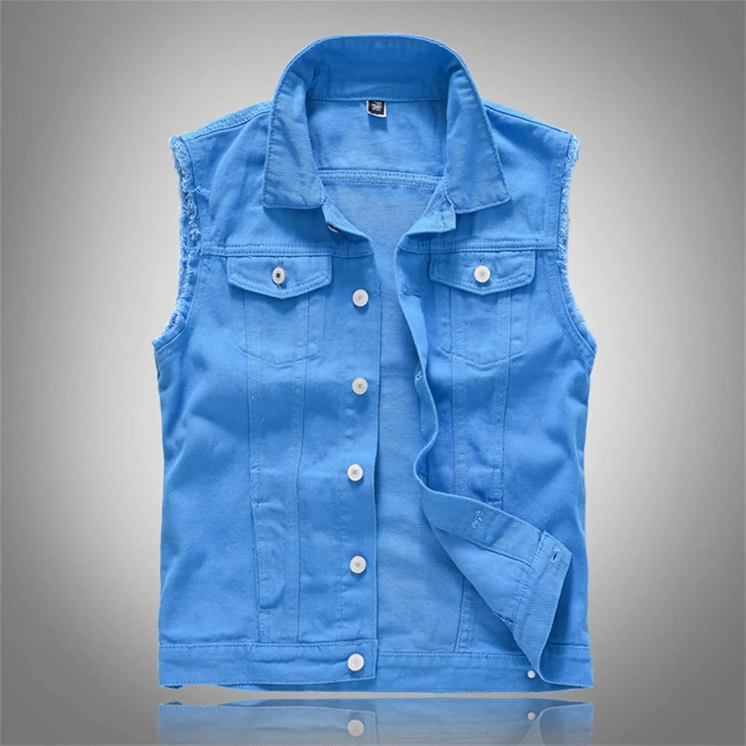 Men's Denim Vest Casual Slim Fit Button Down Sleeveless Jean Vest Jacket Vintage Distressed Denim Waistcoat Outerwear