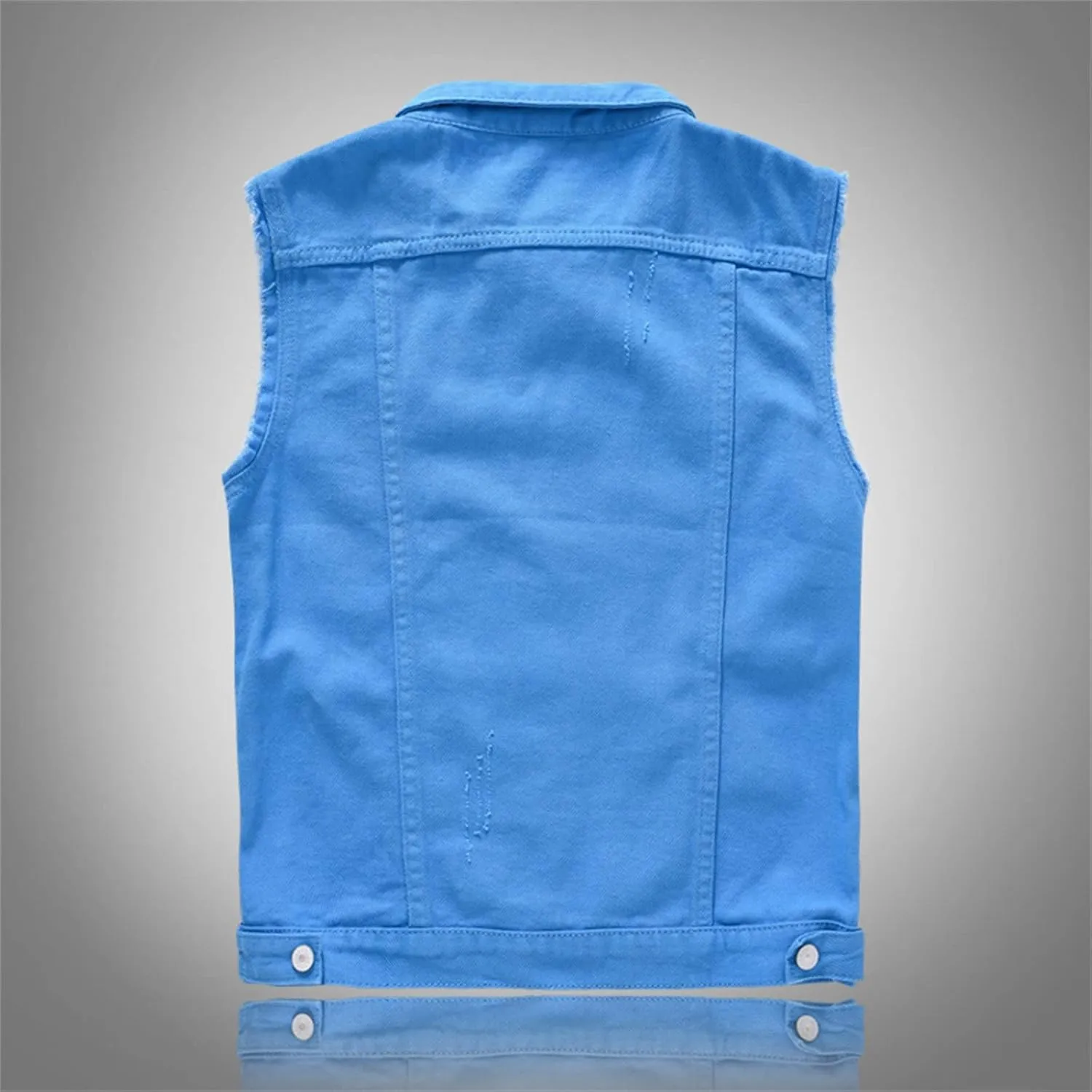 Men's Denim Vest Casual Slim Fit Button Down Sleeveless Jean Vest Jacket Vintage Distressed Denim Waistcoat Outerwear