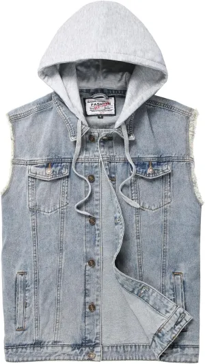 Men's Denim Vest,Sleeveless Jean Jacket Ripped Stretchy Distressed Battle Vest for Men Sleeve Less Outerwear
