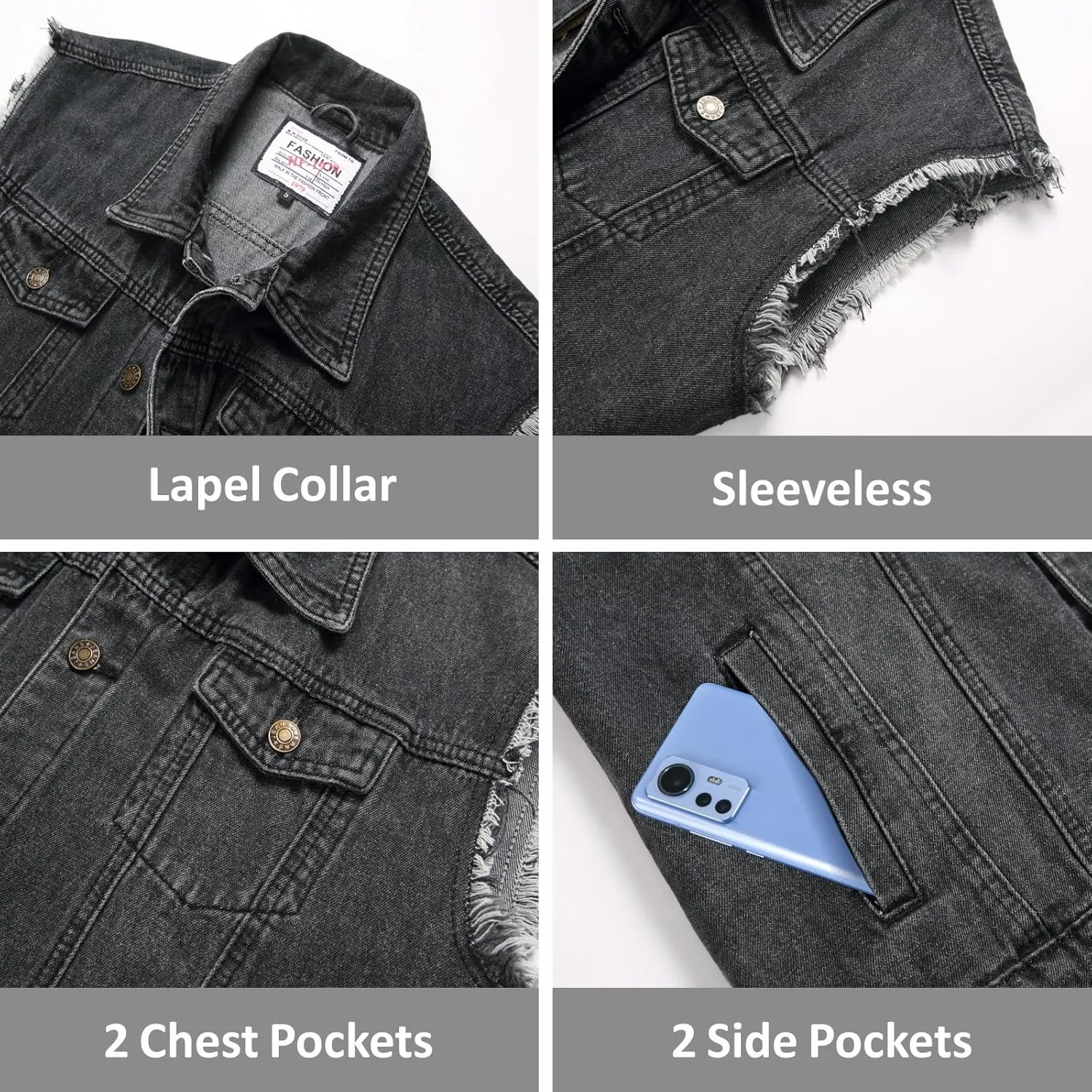 Men's Denim Vest,Sleeveless Jean Jacket Ripped Stretchy Distressed Battle Vest for Men Sleeve Less Outerwear