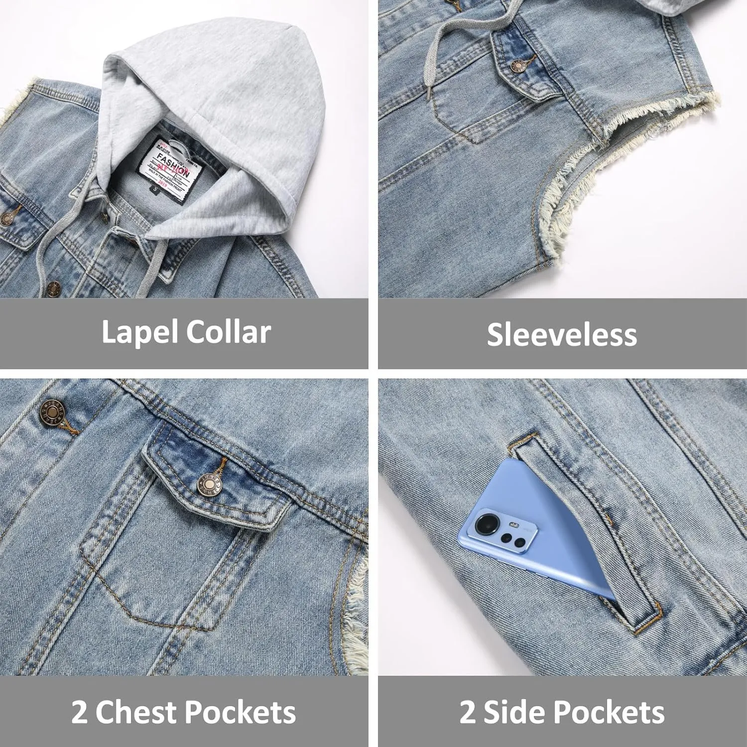 Men's Denim Vest,Sleeveless Jean Jacket Ripped Stretchy Distressed Battle Vest for Men Sleeve Less Outerwear