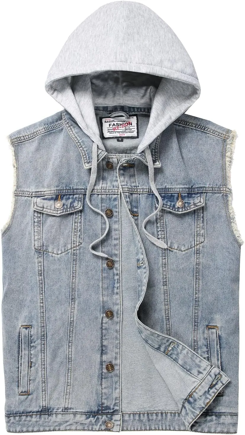 Men's Denim Vest,Sleeveless Jean Jacket Ripped Stretchy Distressed Battle Vest for Men Sleeve Less Outerwear