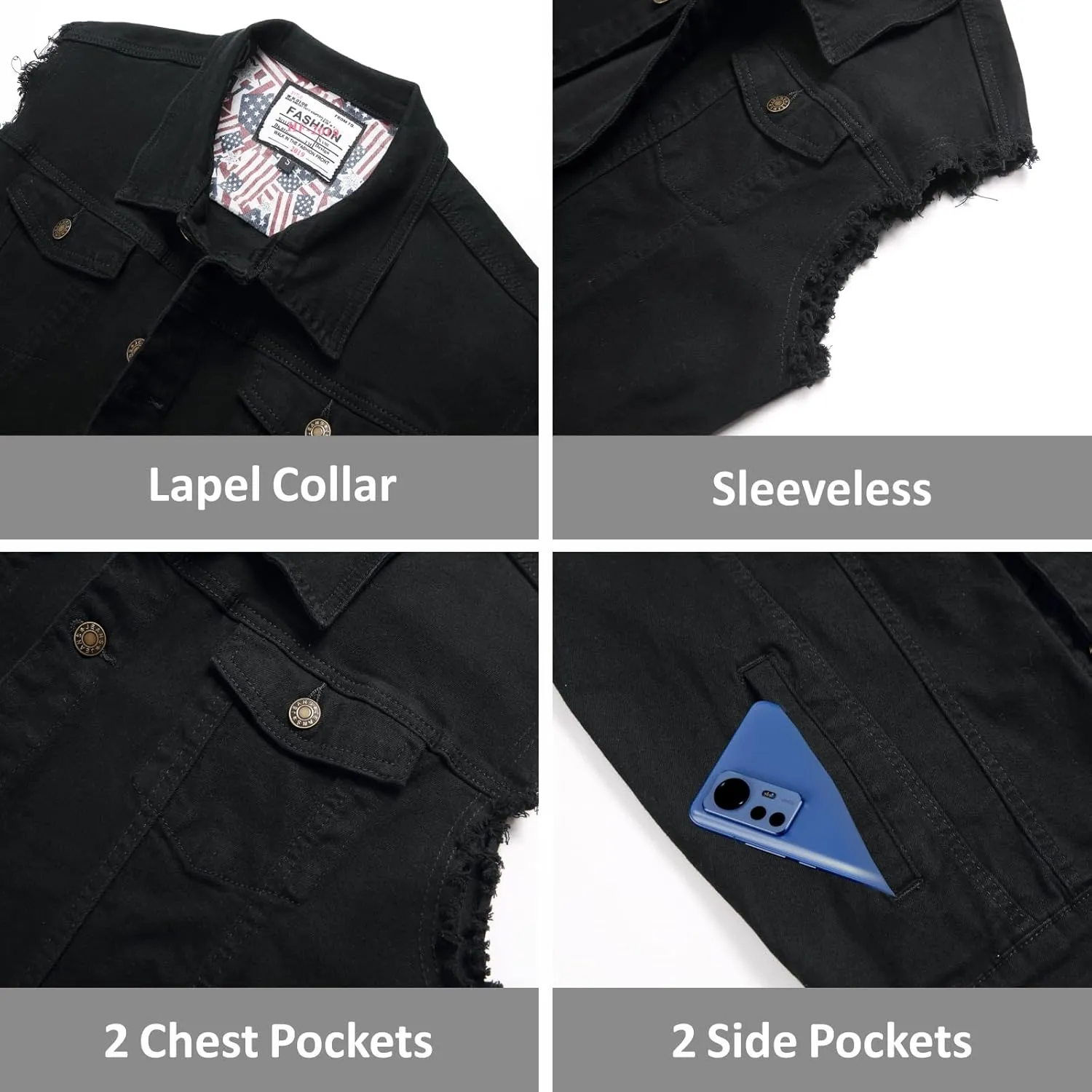 Men's Denim Vest,Sleeveless Jean Jacket Ripped Stretchy Distressed Battle Vest for Men Sleeve Less Outerwear
