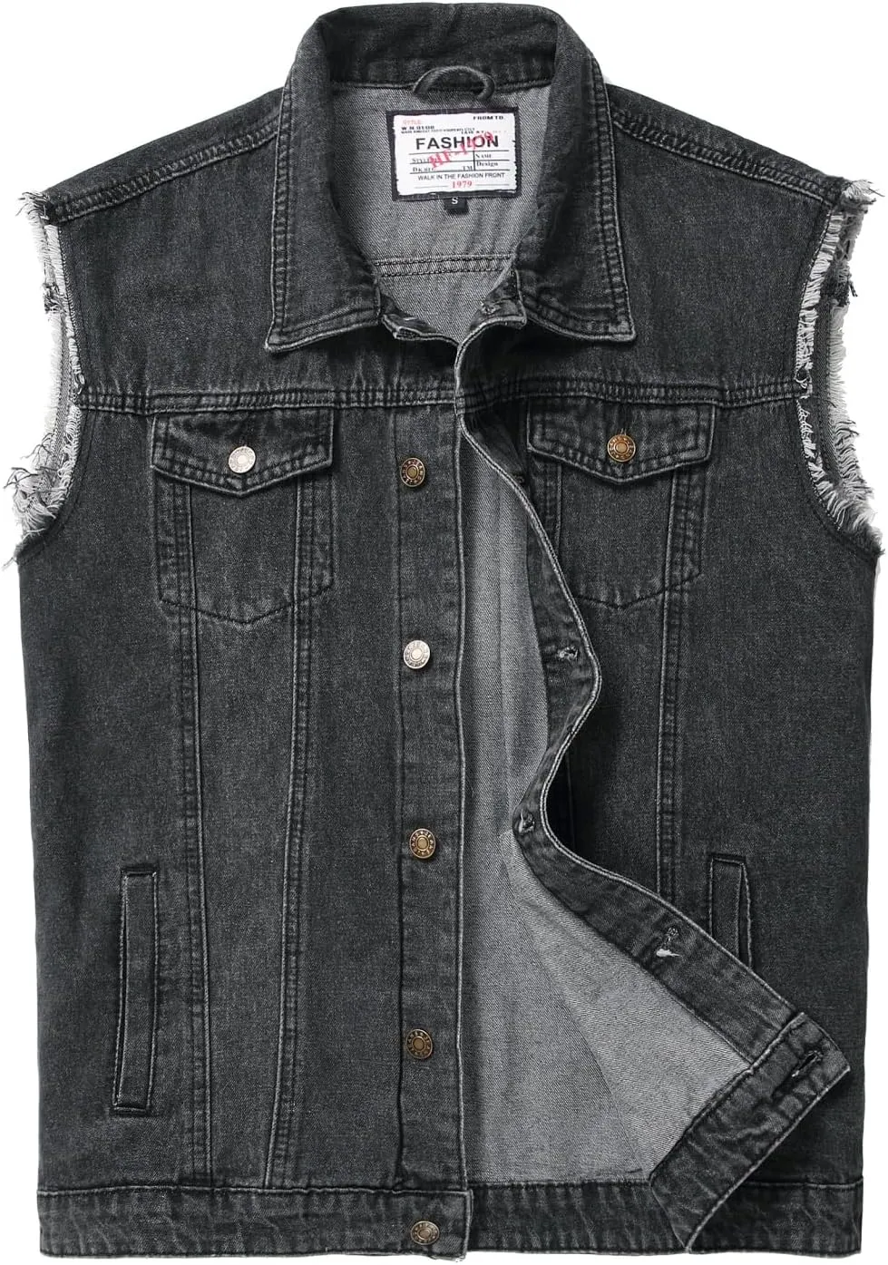 Men's Denim Vest,Sleeveless Jean Jacket Ripped Stretchy Distressed Battle Vest for Men Sleeve Less Outerwear