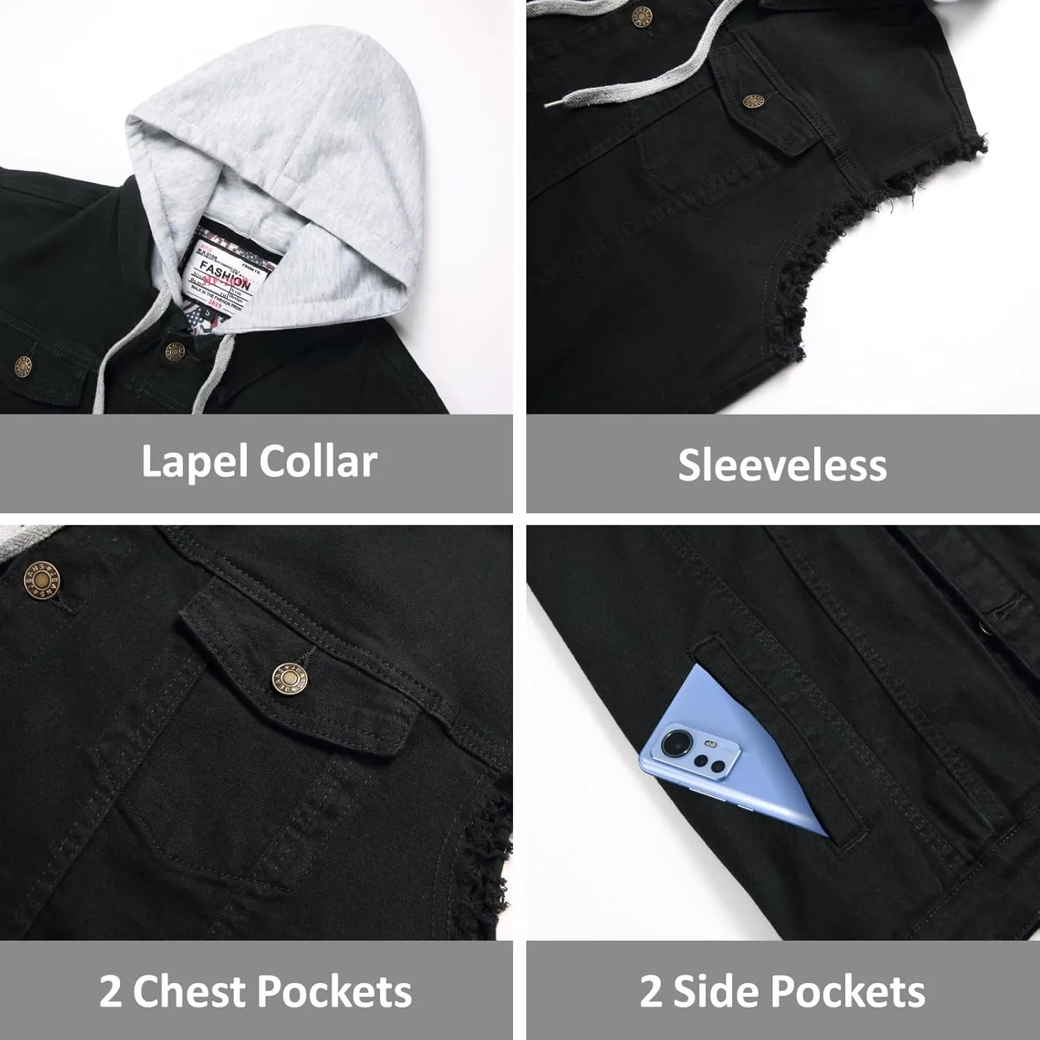 Men's Denim Vest,Sleeveless Jean Jacket Ripped Stretchy Distressed Battle Vest for Men Sleeve Less Outerwear