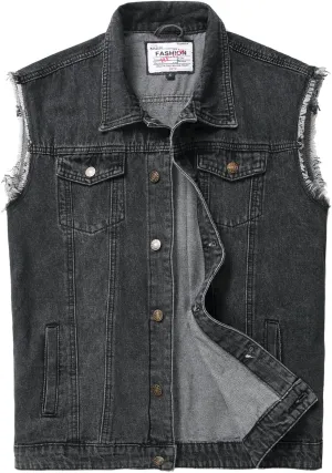 Men's Denim Vest,Sleeveless Jean Jacket Ripped Stretchy Distressed Battle Vest for Men Sleeve Less Outerwear
