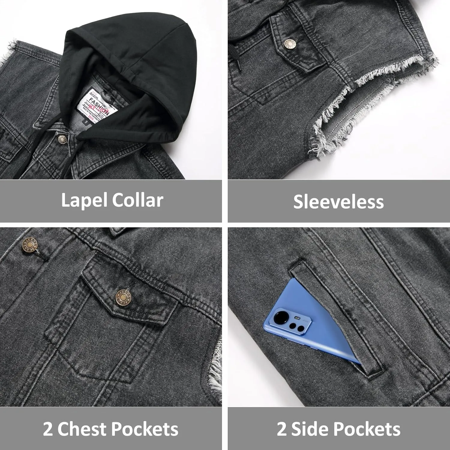 Men's Denim Vest,Sleeveless Jean Jacket Ripped Stretchy Distressed Battle Vest for Men Sleeve Less Outerwear