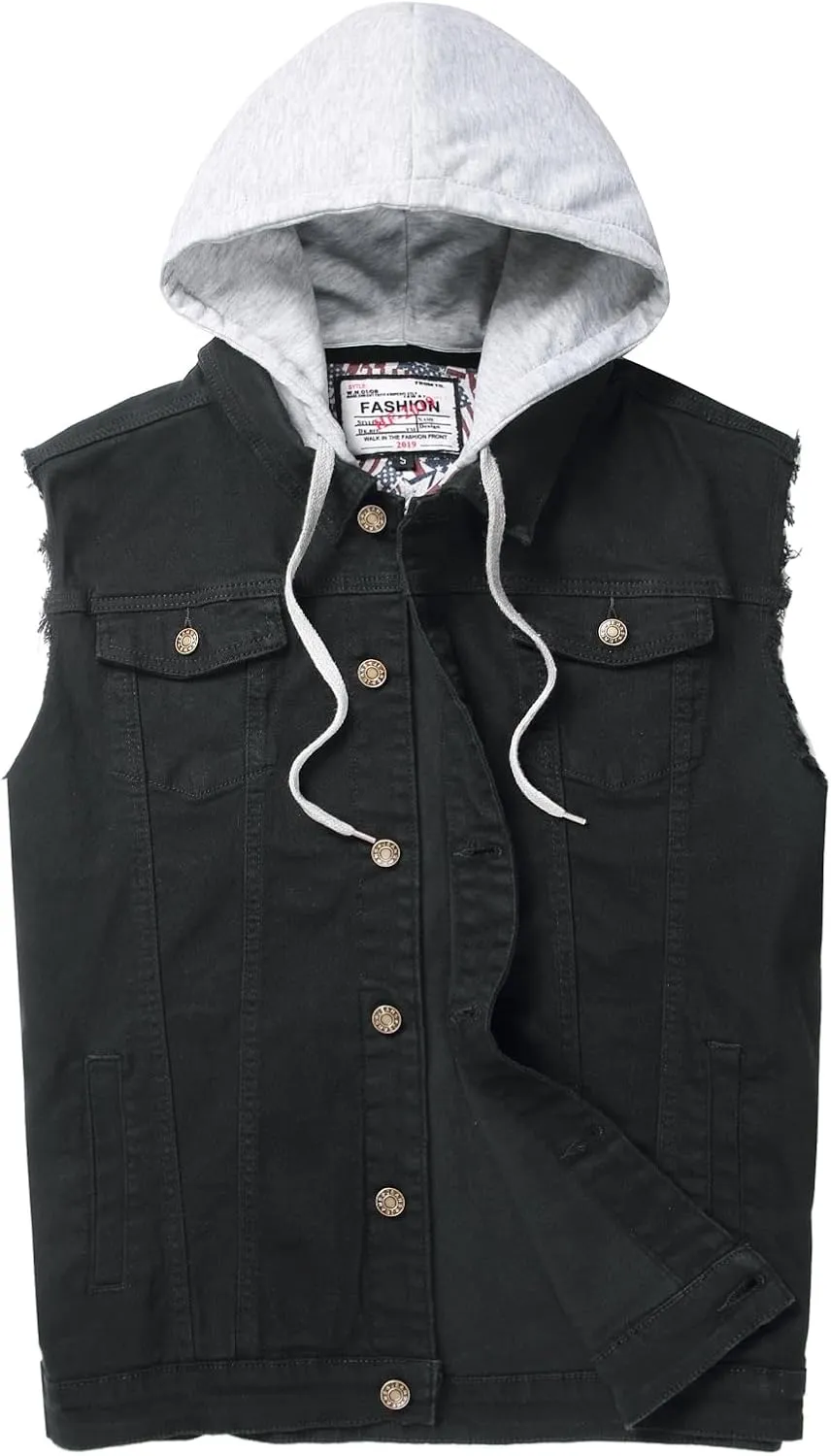 Men's Denim Vest,Sleeveless Jean Jacket Ripped Stretchy Distressed Battle Vest for Men Sleeve Less Outerwear
