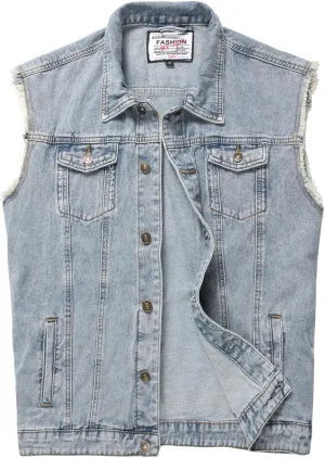 Men's Denim Vest,Sleeveless Jean Jacket Ripped Stretchy Distressed Battle Vest for Men Sleeve Less Outerwear