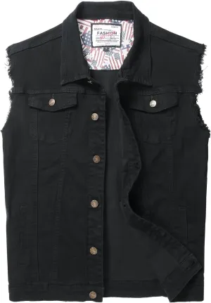 Men's Denim Vest,Sleeveless Jean Jacket Ripped Stretchy Distressed Battle Vest for Men Sleeve Less Outerwear
