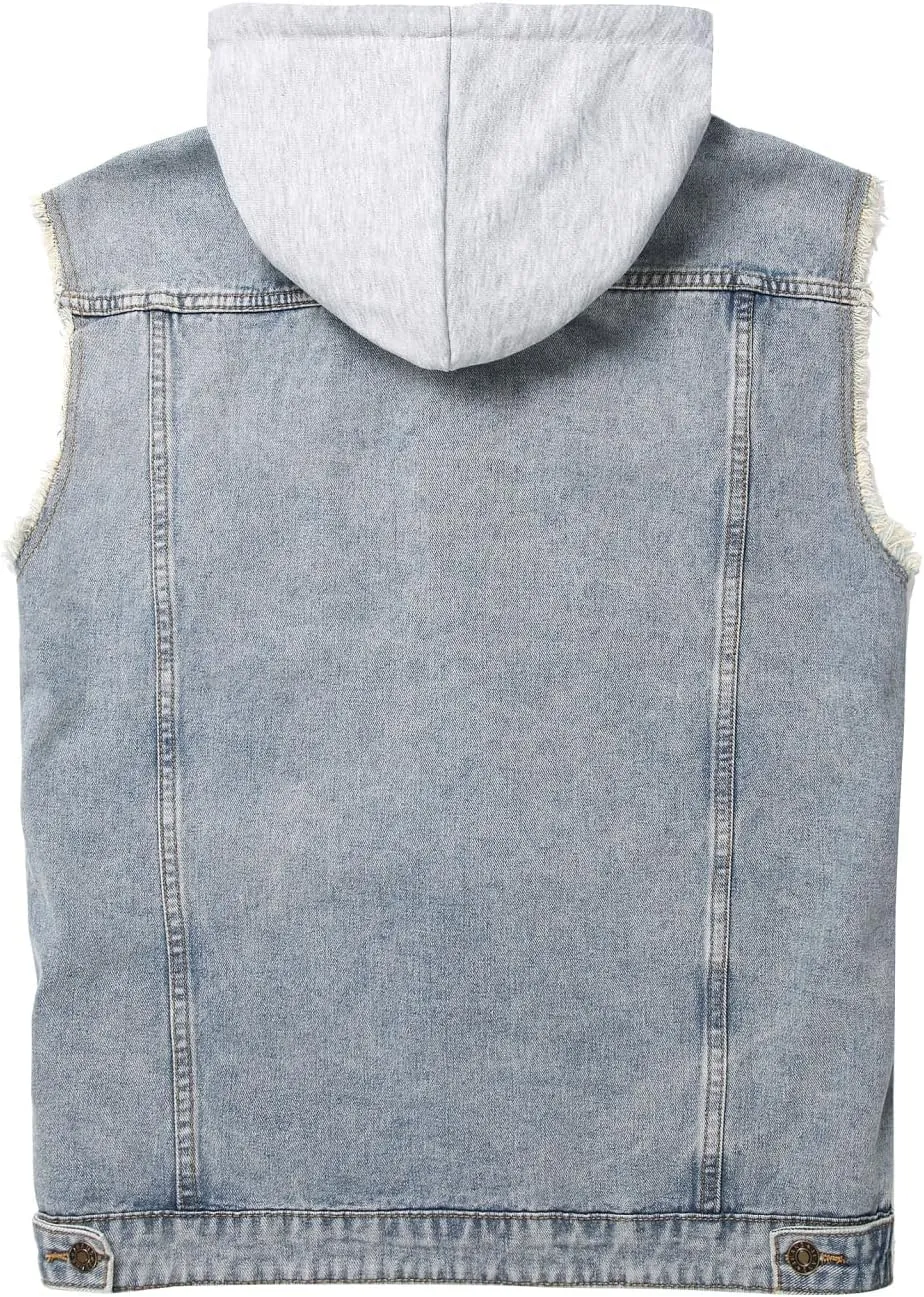 Men's Denim Vest,Sleeveless Jean Jacket Ripped Stretchy Distressed Battle Vest for Men Sleeve Less Outerwear