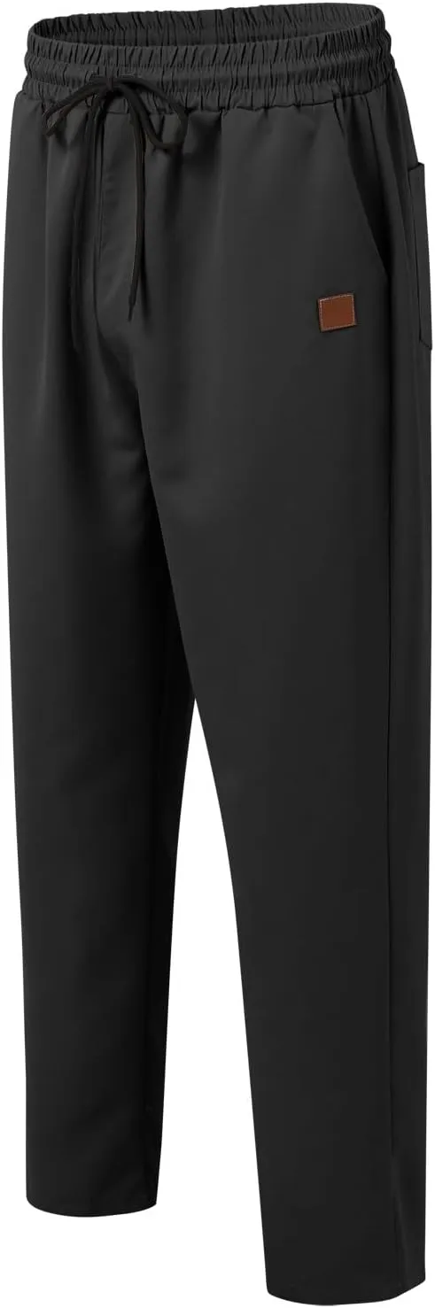 Mens Drawstring Casual Cargo Pants Elastic Waisted Straight Relaxed Fit Sweatpants Lightweight Classic Joggers wiht Pockets