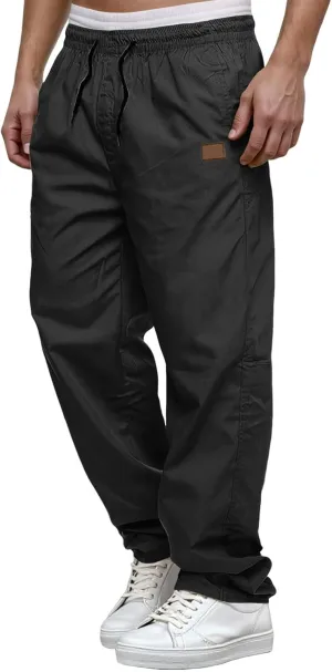 Mens Drawstring Casual Cargo Pants Elastic Waisted Straight Relaxed Fit Sweatpants Lightweight Classic Joggers wiht Pockets