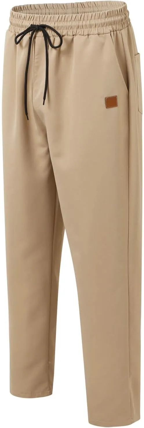 Mens Drawstring Casual Cargo Pants Elastic Waisted Straight Relaxed Fit Sweatpants Lightweight Classic Joggers wiht Pockets