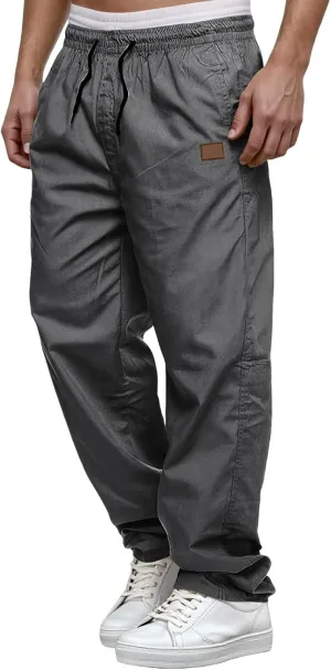 Mens Drawstring Casual Cargo Pants Elastic Waisted Straight Relaxed Fit Sweatpants Lightweight Classic Joggers wiht Pockets