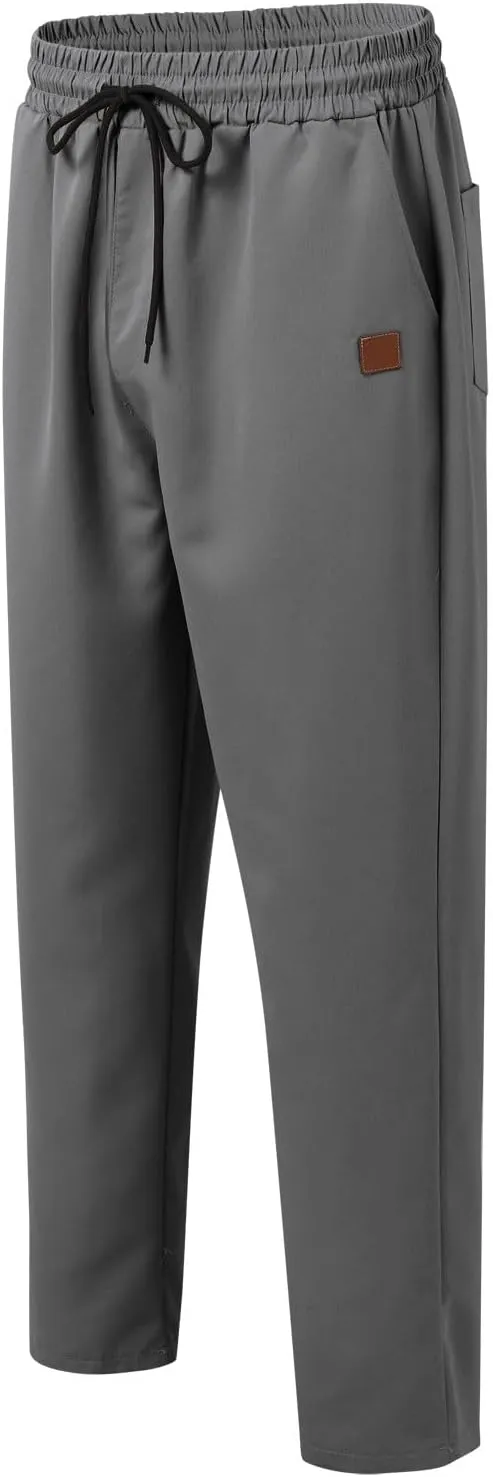 Mens Drawstring Casual Cargo Pants Elastic Waisted Straight Relaxed Fit Sweatpants Lightweight Classic Joggers wiht Pockets