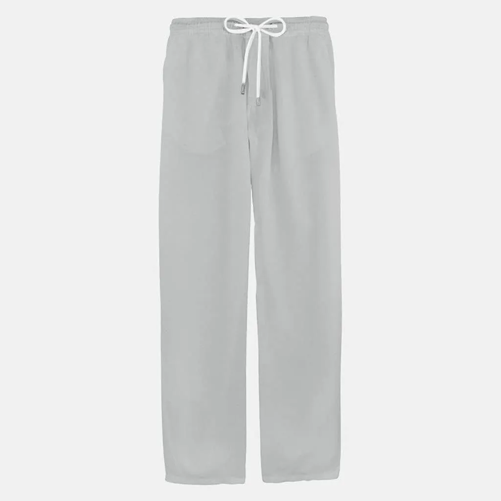 Men's Drawstring Linen Pants Casual 2025 Fall Solid Color Basic Casual Pants Soft Comfy Elastic Loose Fit Trousers