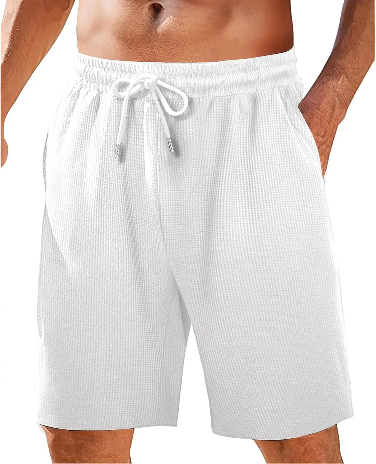 Men's Hiking Cargo Shorts Stretch Tactical Outdoor Work Shorts Below Knee Lightweight Linen Pants with Multi Pockets