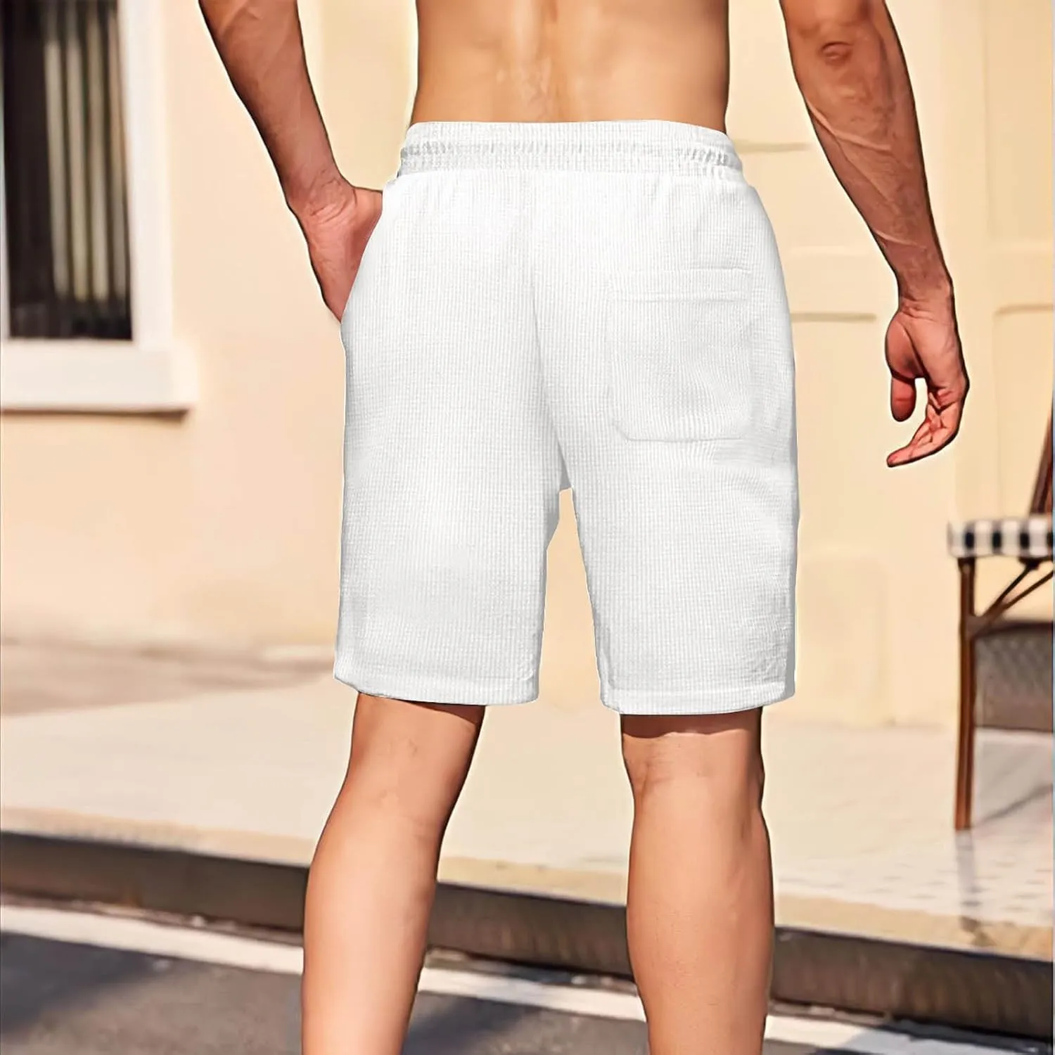 Men's Hiking Cargo Shorts Stretch Tactical Outdoor Work Shorts Below Knee Lightweight Linen Pants with Multi Pockets