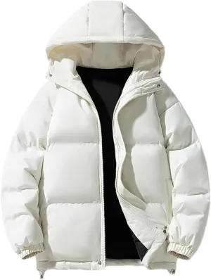 Men's Hooded Stand Collar Thick Cotton-Padded Vintage Warm Solid Color Zipper Parka Coat