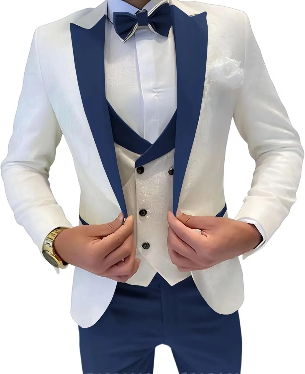 Mens Jacquard Suit 3 Piece Slim Fit Suit Mens Double Breasted Suit Formal Prom Tuxedo Suit Set for Wedding Dinner
