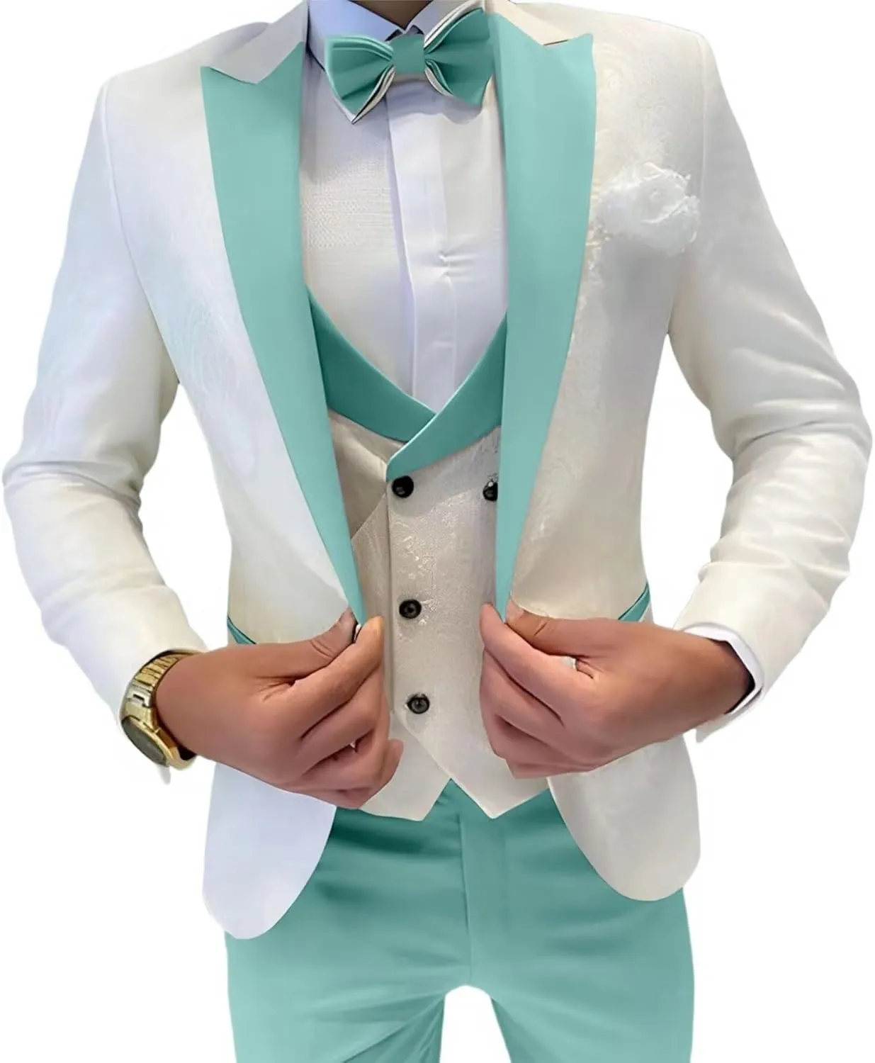 Mens Jacquard Suit 3 Piece Slim Fit Suit Mens Double Breasted Suit Formal Prom Tuxedo Suit Set for Wedding Dinner