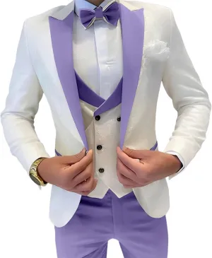 Mens Jacquard Suit 3 Piece Slim Fit Suit Mens Double Breasted Suit Formal Prom Tuxedo Suit Set for Wedding Dinner