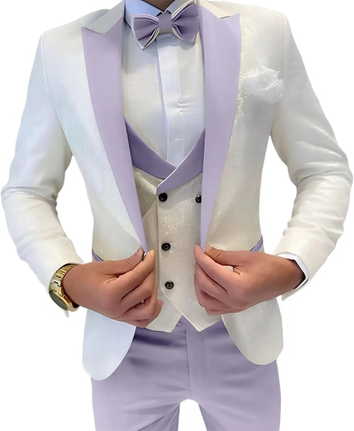 Mens Jacquard Suit 3 Piece Slim Fit Suit Mens Double Breasted Suit Formal Prom Tuxedo Suit Set for Wedding Dinner
