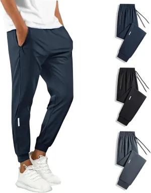 Men's Joggers Pants Lightweight Quick Dry Athletic Sweatpants Stretch Drawstring Tapered Pants with Zipper Pockets