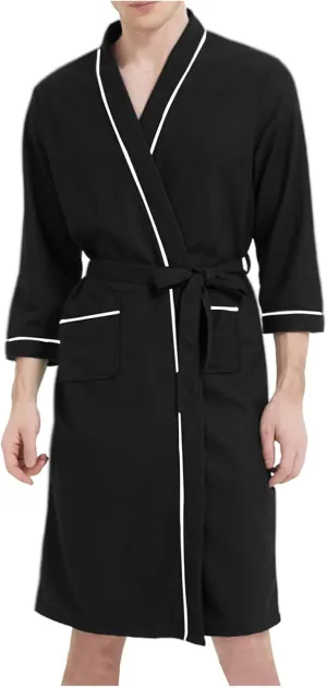 Mens Lightweight Spa Soft Knee Length Bathrobe With Pockets Checke Pajama Pants Men's Pajamas