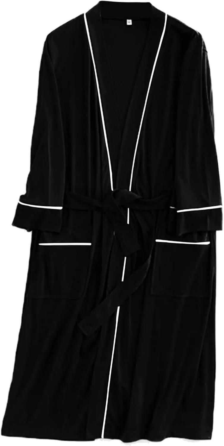 Mens Lightweight Spa Soft Knee Length Bathrobe With Pockets Checke Pajama Pants Men's Pajamas