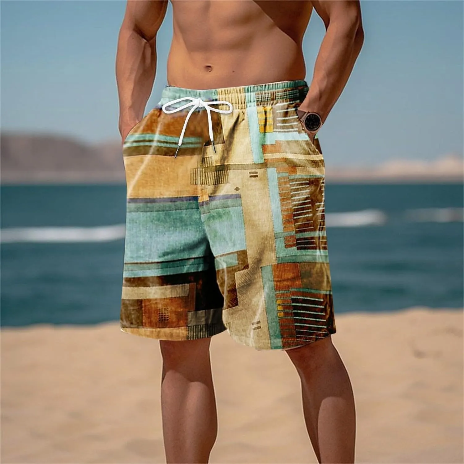 Mens Linen Cotton Gingham Shorts Lightweight Summer Plaid Beach Wear Big and Tall Casual Workout Board shorts