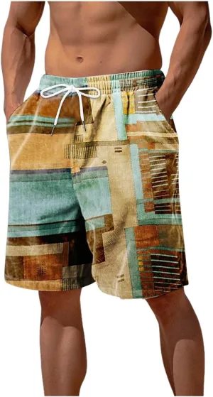 Mens Linen Cotton Gingham Shorts Lightweight Summer Plaid Beach Wear Big and Tall Casual Workout Board shorts