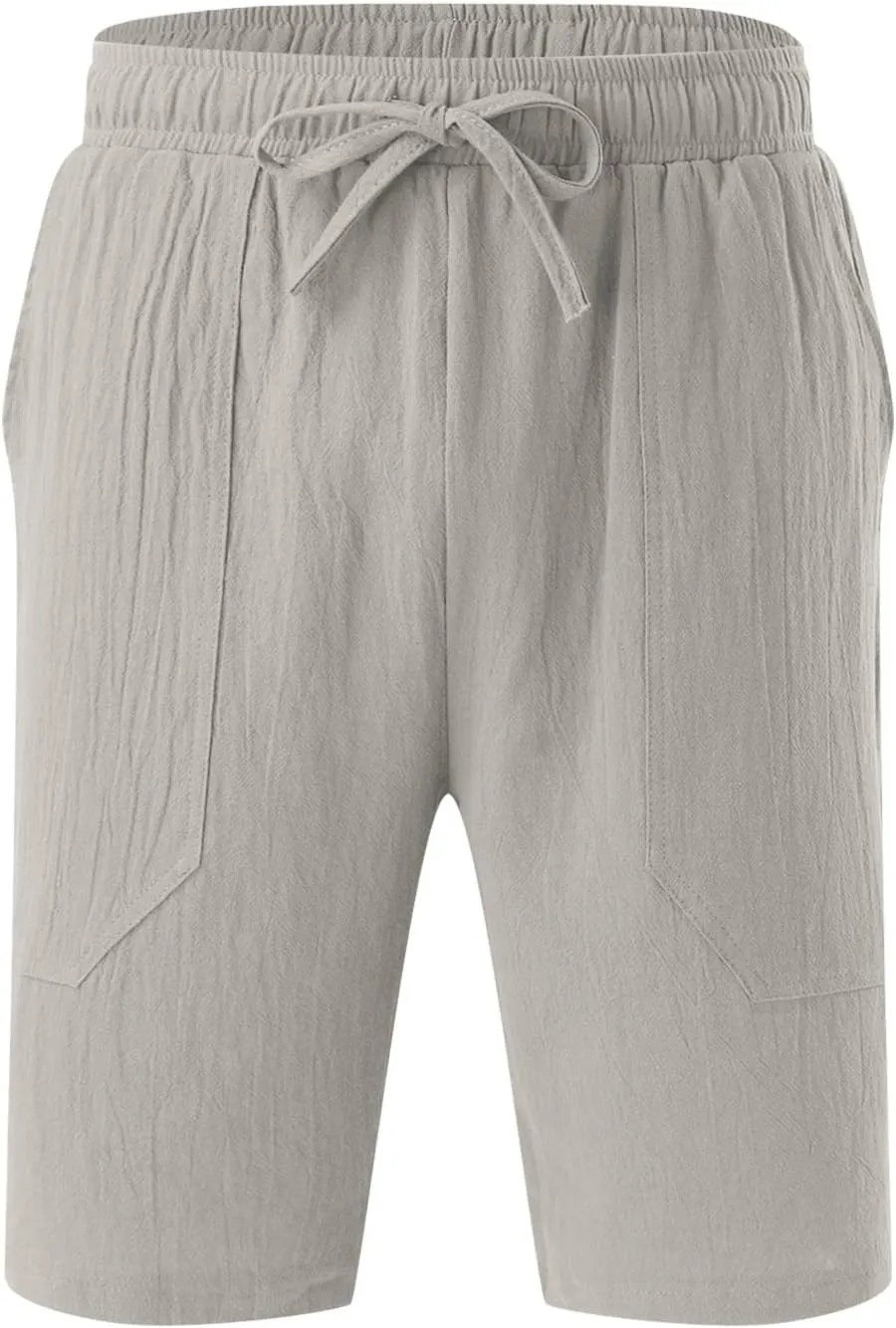 Men's Linen Shorts Casual Elastic Waist Drawstring Bermuda Pants Summer Beach Vacation Yoga Golf Shorts with Pockets