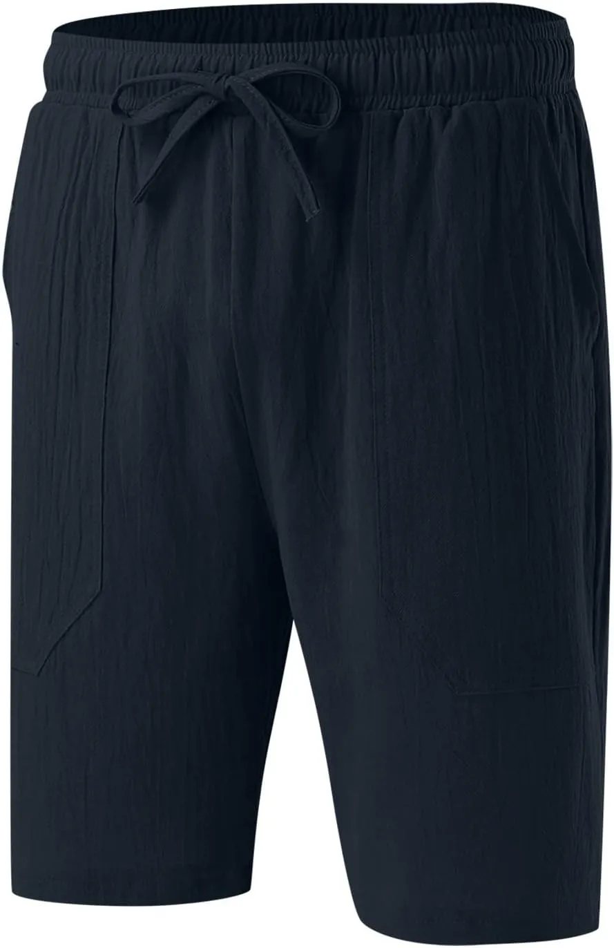 Men's Linen Shorts Casual Elastic Waist Drawstring Bermuda Pants Summer Beach Vacation Yoga Golf Shorts with Pockets