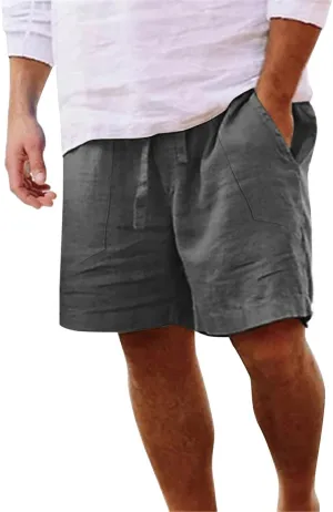 Men's Linen Shorts Casual Elastic Waist Drawstring Bermuda Pants Summer Beach Vacation Yoga Golf Shorts with Pockets