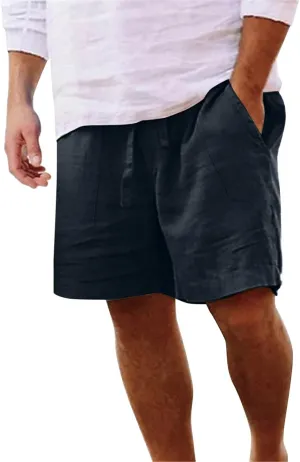 Men's Linen Shorts Casual Elastic Waist Drawstring Bermuda Pants Summer Beach Vacation Yoga Golf Shorts with Pockets