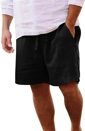 Men's Linen Shorts Casual Elastic Waist Drawstring Bermuda Pants Summer Beach Vacation Yoga Golf Shorts with Pockets