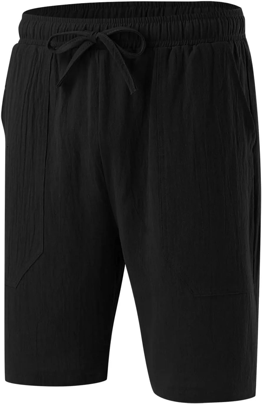 Men's Linen Shorts Casual Elastic Waist Drawstring Bermuda Pants Summer Beach Vacation Yoga Golf Shorts with Pockets