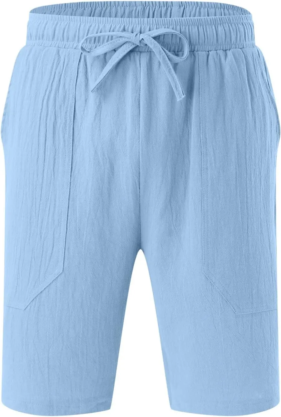 Men's Linen Shorts Casual Elastic Waist Drawstring Bermuda Pants Summer Beach Vacation Yoga Golf Shorts with Pockets