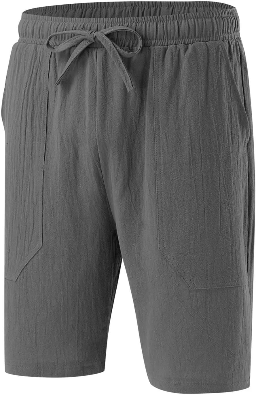 Men's Linen Shorts Casual Elastic Waist Drawstring Bermuda Pants Summer Beach Vacation Yoga Golf Shorts with Pockets